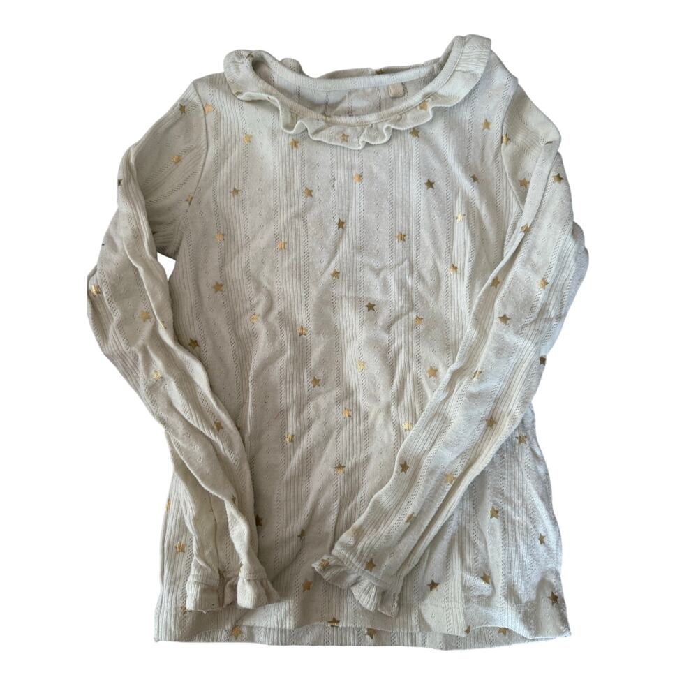 Mini Boden white pointelle with stars shirt size 7/8